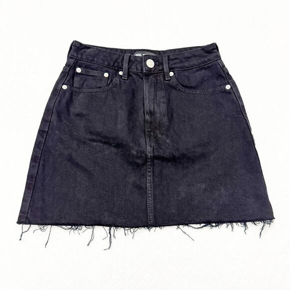 Zara Black Denim Pencil Straight Raw Hem Edge Skirt Size XS - Picture 1 of 5